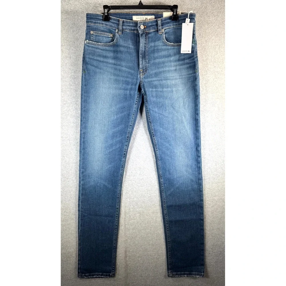 Lacoste Jeans Men's 33 X 34 Blue Denim Stretch Slim Fit Medium Wash Straight Leg